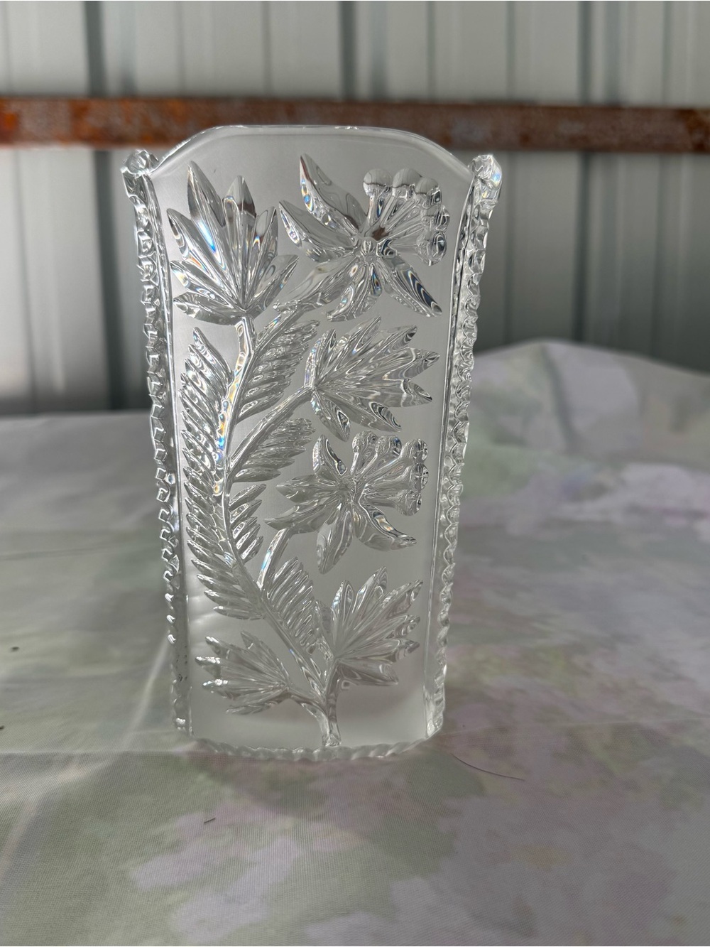 Clear Floral Pressed Glass Vase - Clear